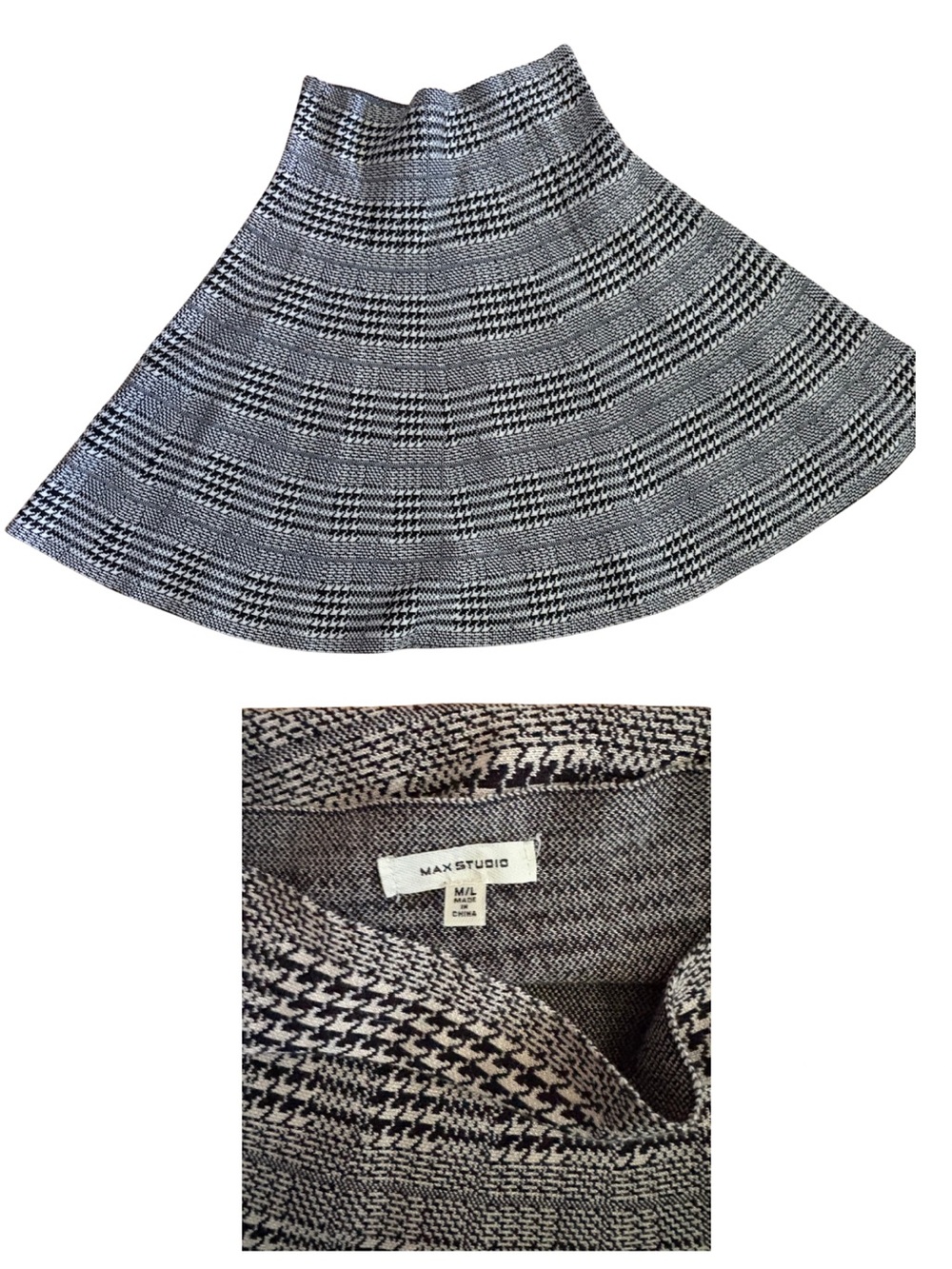 Max Studio Black & White Houndstooth Circle Skirt